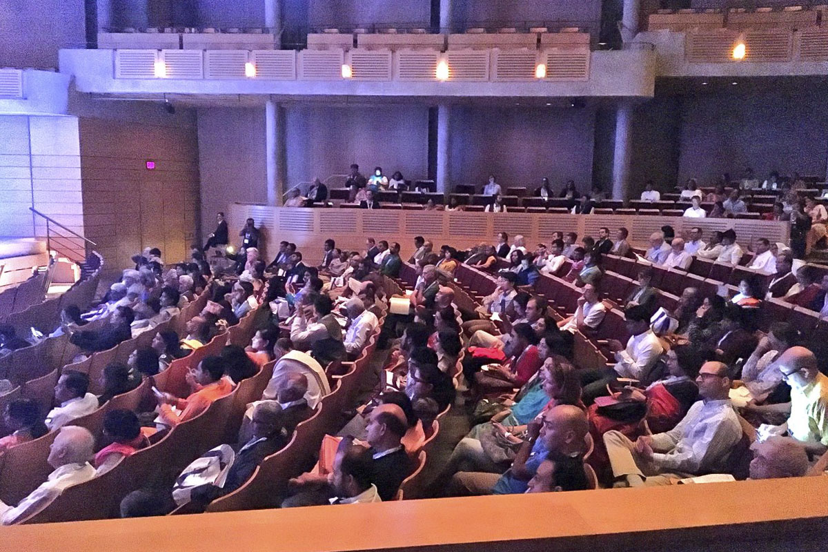 Sanskrit scholars from over 40 countries listening to Mahamahopadhyaya Bhadreshdas Swami’s inaugural address on Akshar Purushottam Darshan at the World Sanskrit Conference at the University of British Columbia in Vancouver, Canada.