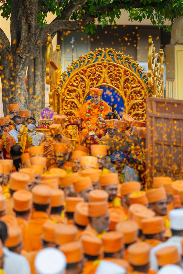Flower petals are being showered